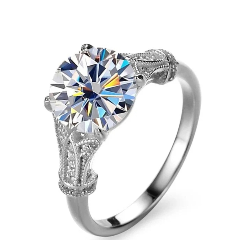 Certified GRA 3 Carat Moissanite Ring in 18k over Sterling Silver Sz 7! New!